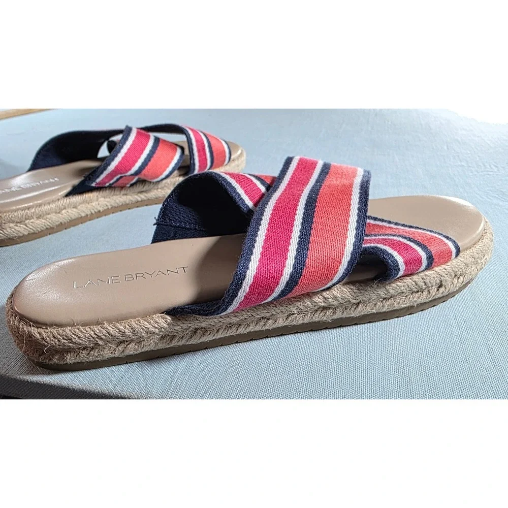 Lane Bryant Red White Blue Striped Espadrille Slide Sandals 8W 601251096